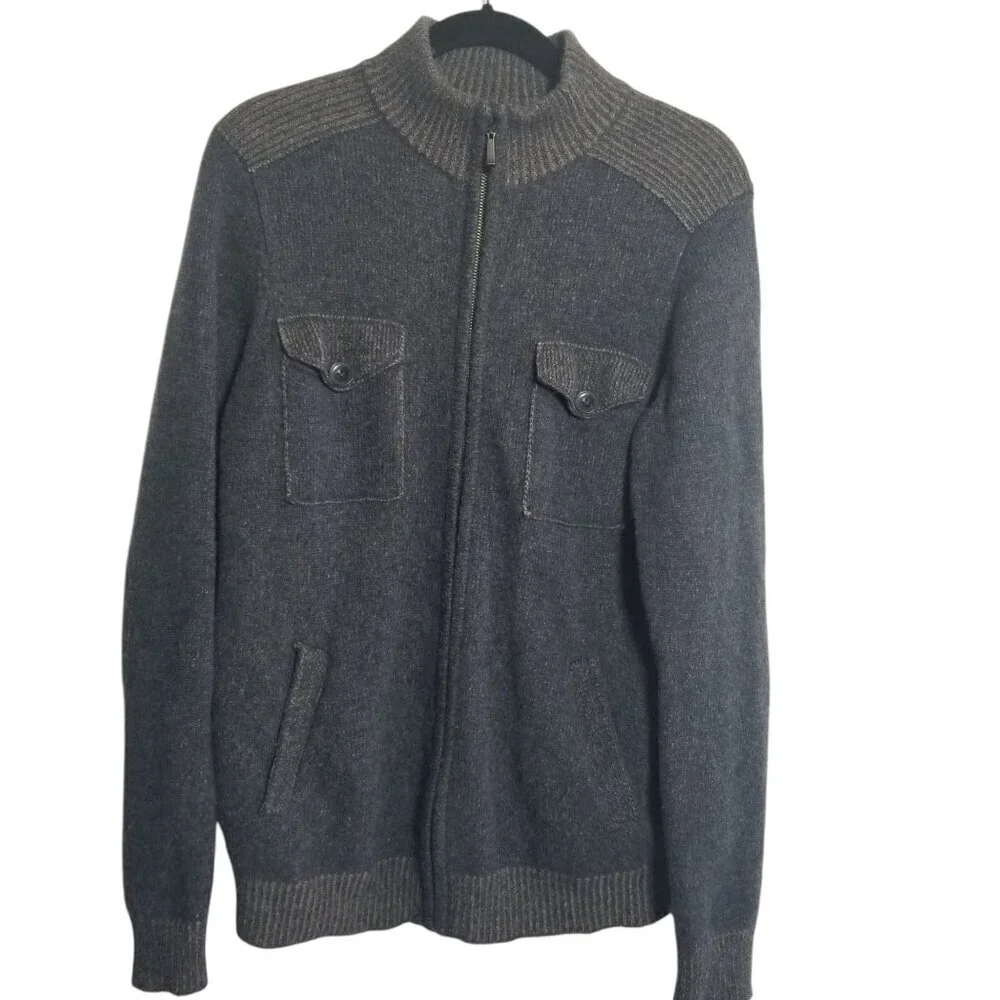 Mens Pronto Uomo Blue Gray Wool Cardigan Sweater W/ Elbow Pads Sz M