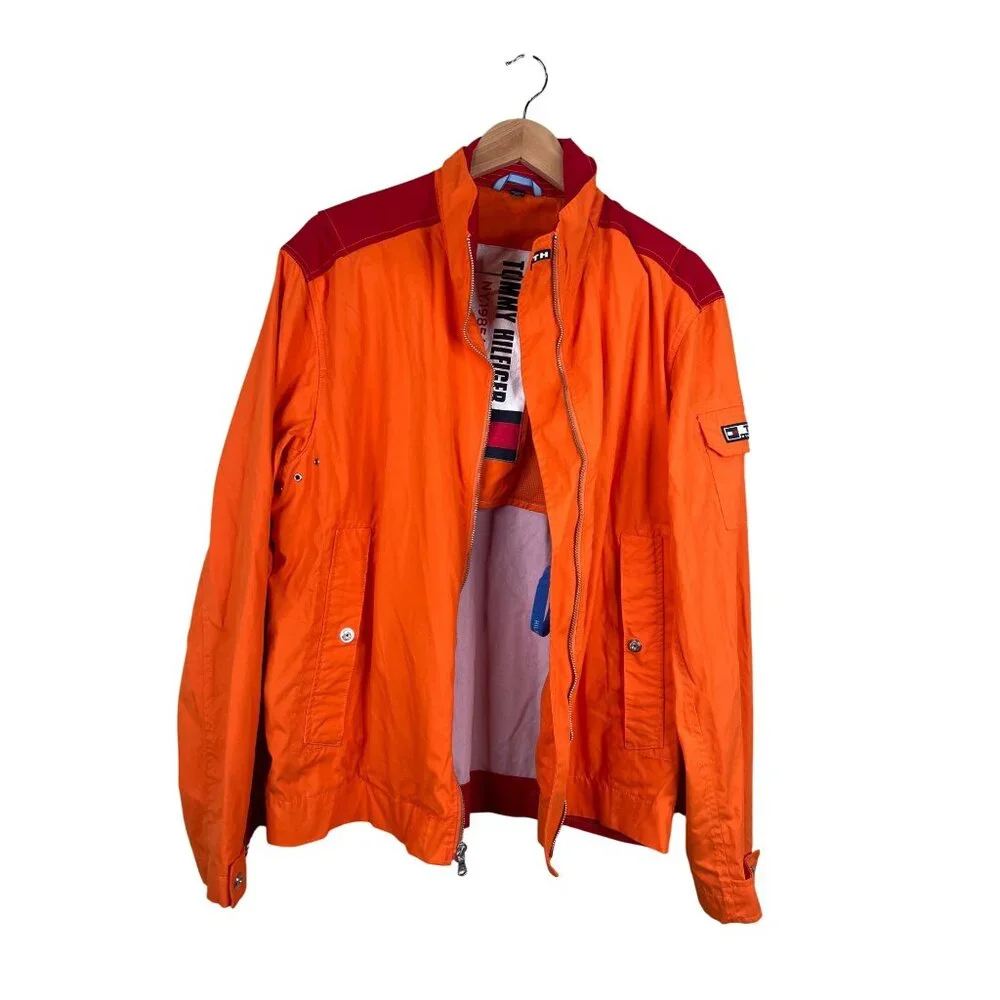 Tommy Hilfiger Mens Orange & Red Nylon Jacket M Y2K Vintage‎