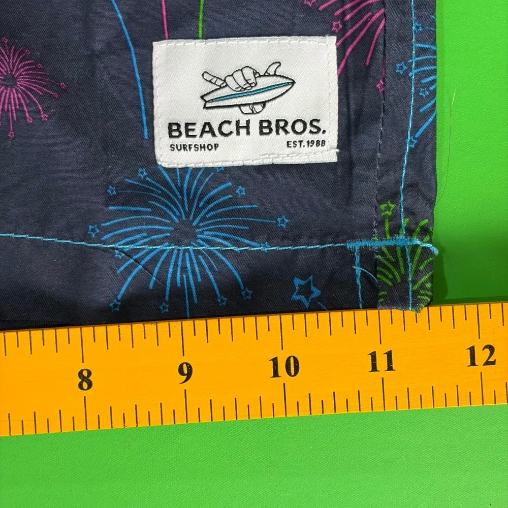 Beach Bros Swim Trunks Mens L Black Tropical Neon AOP Surf Board Shorts Vacation