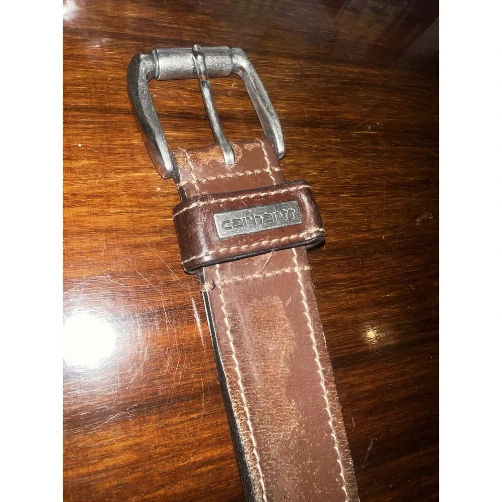 Carhartt Belt Mens Size 42 Brown Genuine Leather‎ Brass Buckle Workwear Classic