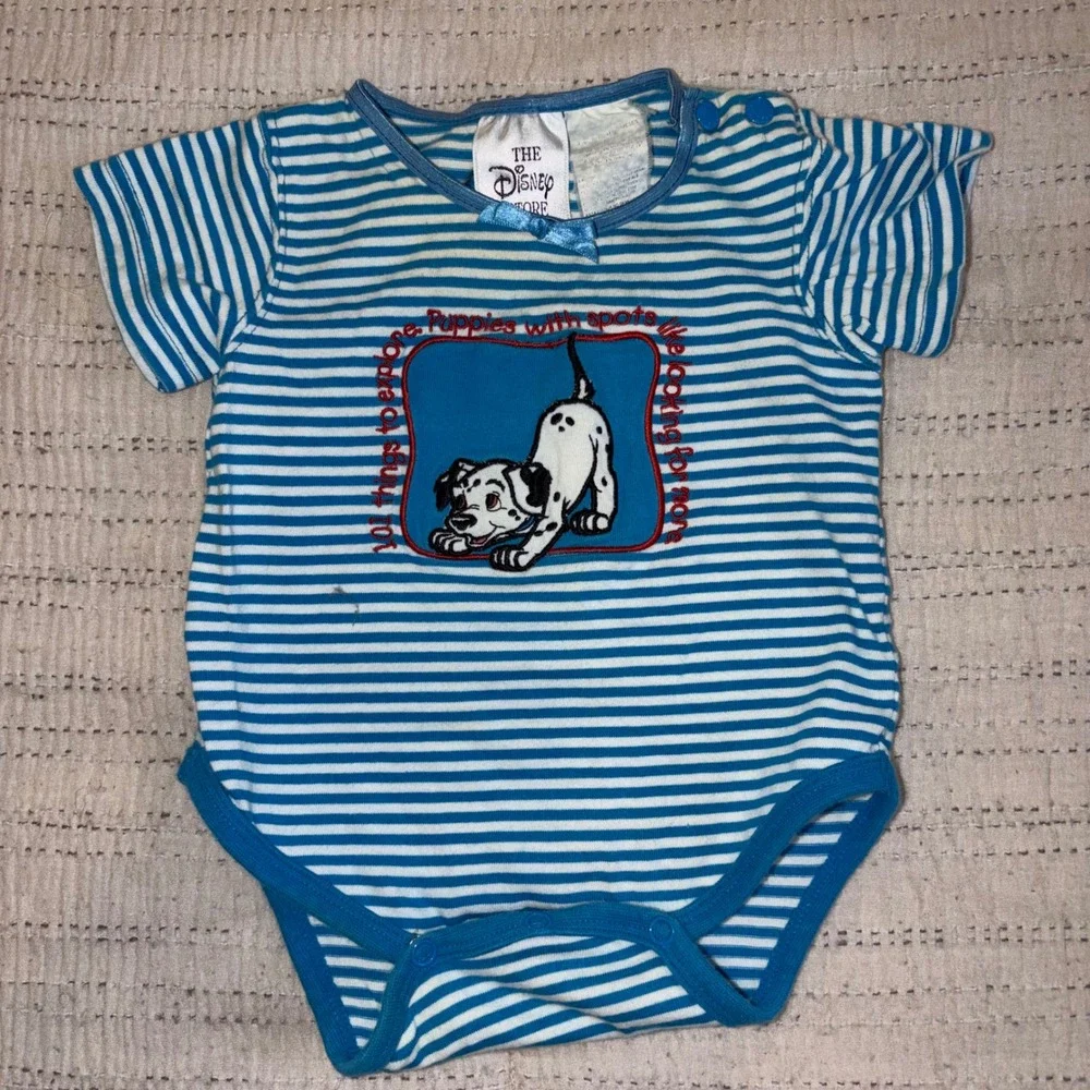 Vintage Disney Store 101 Dalmatians Striped Bodysuit Blue‎ White 3 Months