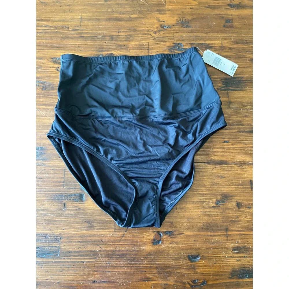 Leilani Womens Size 14‎ NWT High Waisted Tummy Thinner Bikini Bottom Black