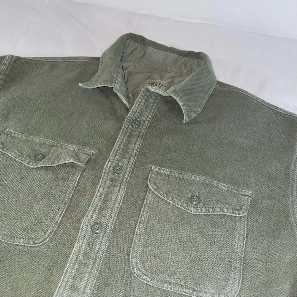 American Eagle Mens Relaxed Fit Heavy Cotton Shirt Jacket Olive Green‎ Medium