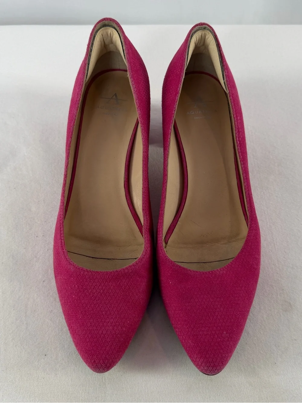 Aquatalia Embossed Suede Pointed Toe Block Heel Pumps in‎ Fuchsia Pink Size 6