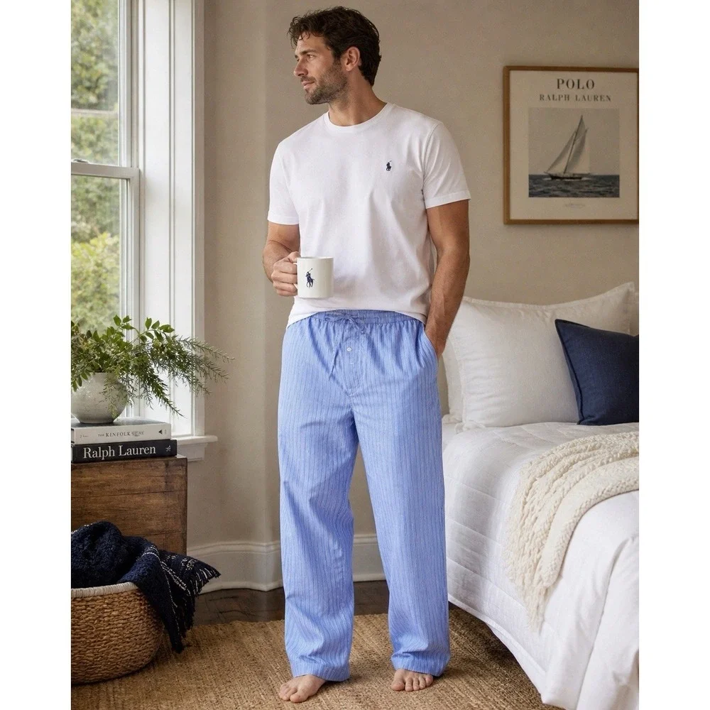 Polo‎ Ralph Lauren Pajama Pants 3XL 3XT TALL Blue Stripe Cotton Lounge NWT BIG