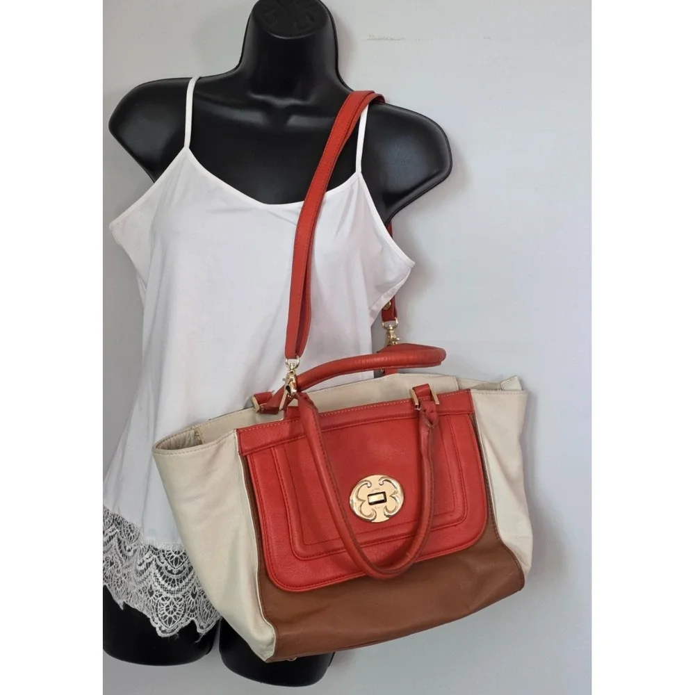Emma Fox Women's Leather Satchel Shoulder‎ Bag Brown Orange Purse Handbag