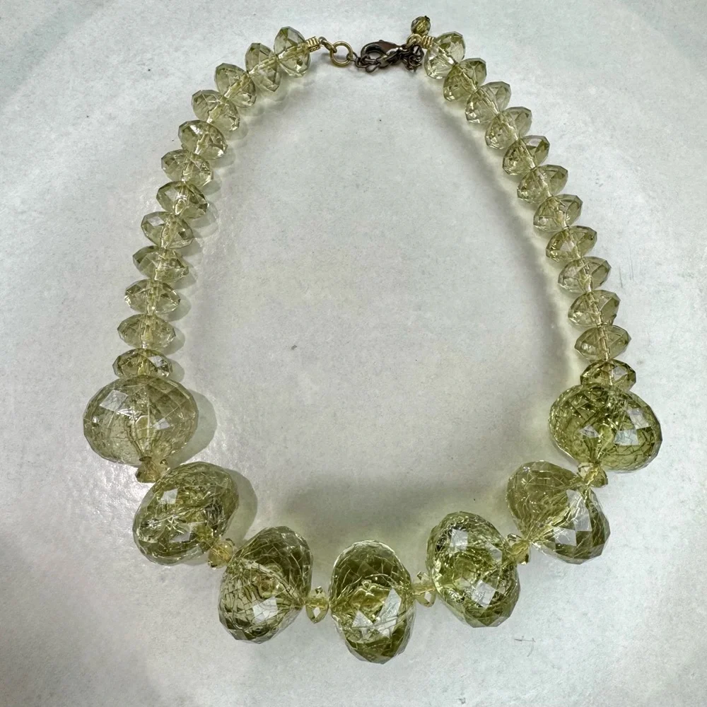 Ann Taylor green faceted beads chunky women’s necklace retro art deco choker
