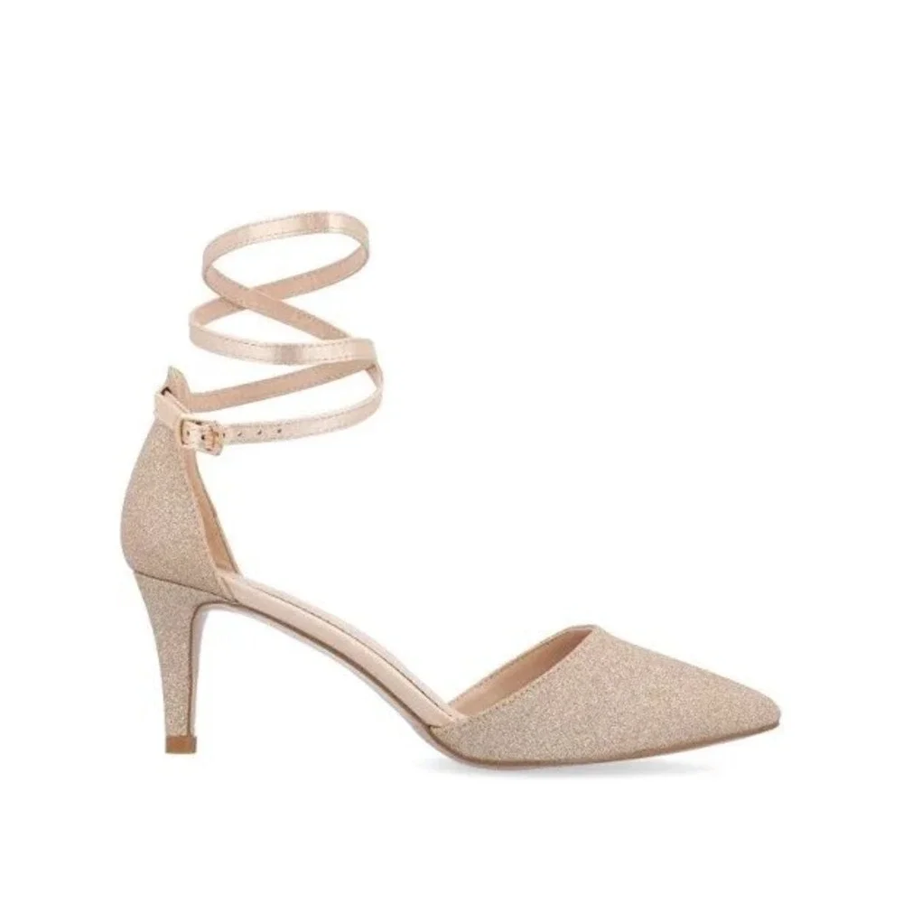 Journee Collection Leila Glitter Pumps D'Orsay Ankle Strap Heels Pointed Toe 6.5