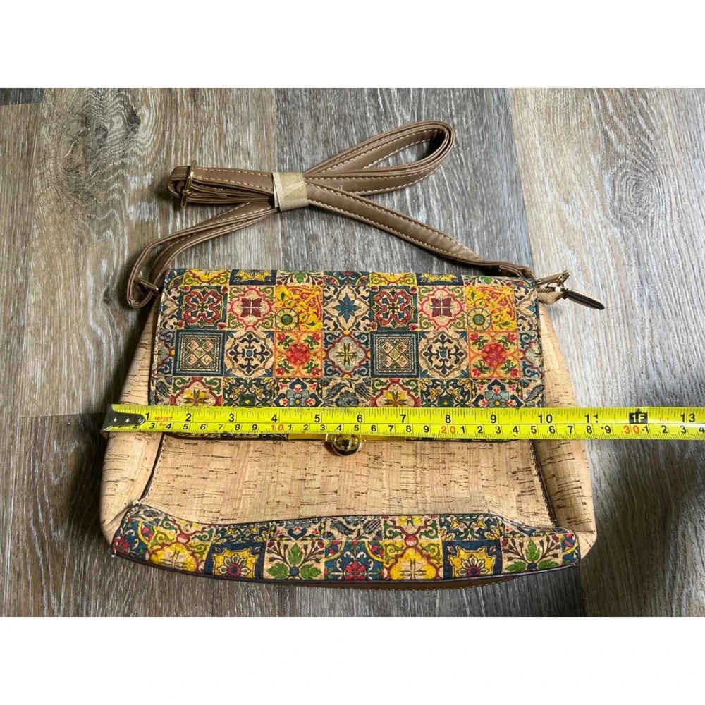 Cork Crossbody Bag Womens Medium Tan Tile‎ Print Mediterranean Boho