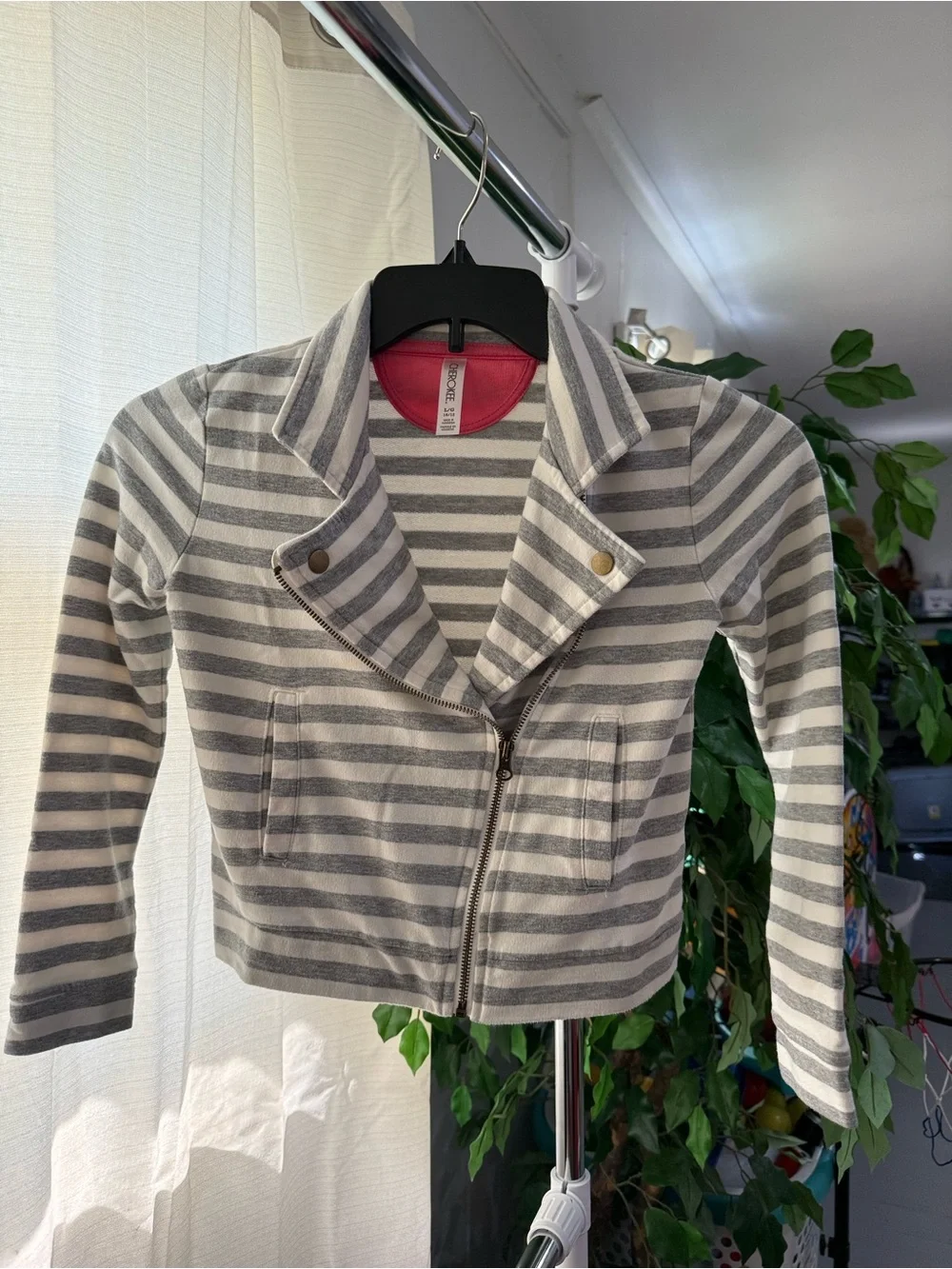 Cherokee Girls Gray & White Striped Moto Jacket