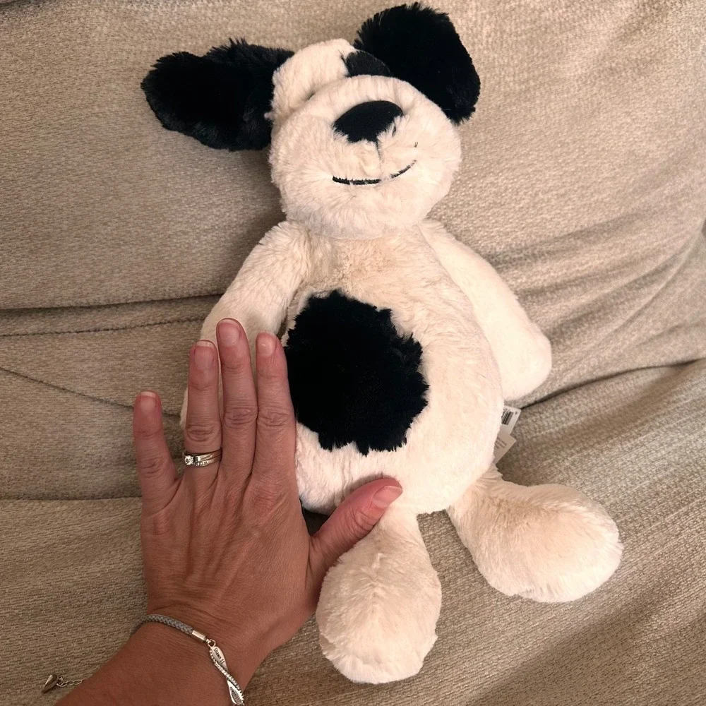 Jellycat Bashful Black & Cream Puppy Medium Spotted Dog Plush Cream Modern