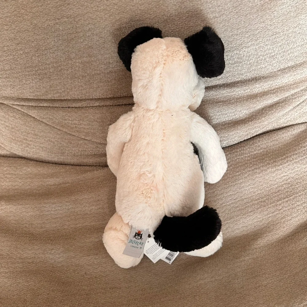 Jellycat Bashful Black & Cream Puppy Medium Spotted Dog Plush Cream Modern
