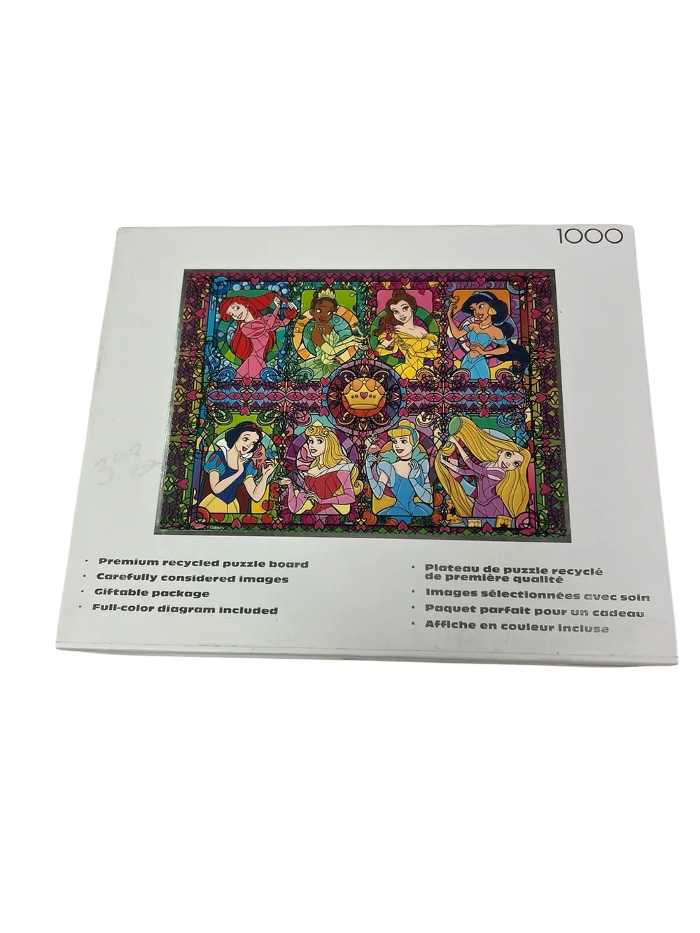 Disney Princess Stained Glass 1000 PC Puzzle Box - Pink, Green, Blue, Yellow