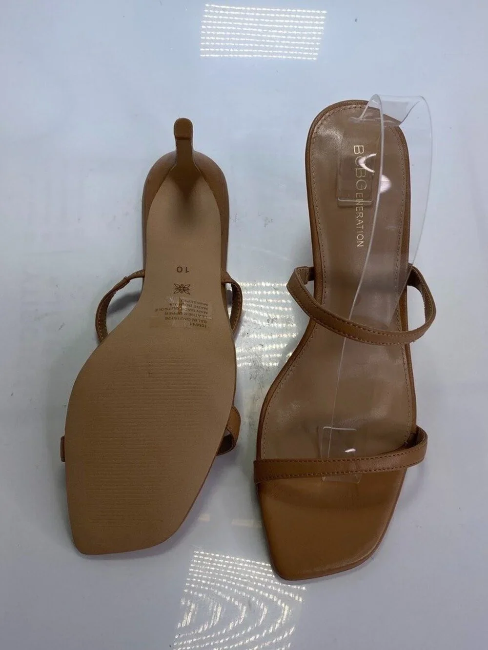 BCBGENERATION Women's Salin Tan Leather Double Strap Sandals Sz 10