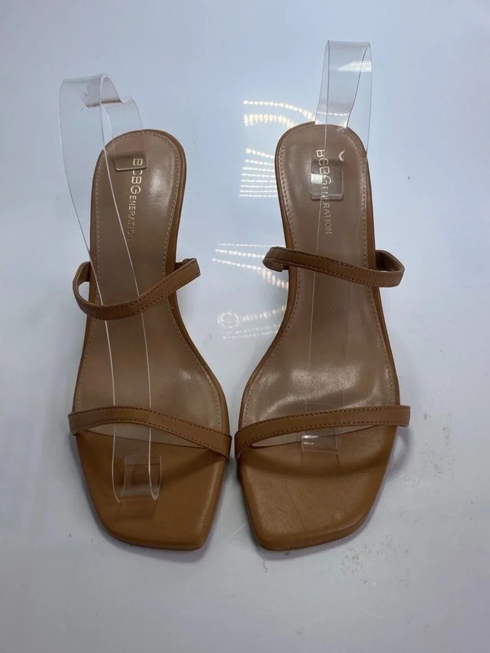 BCBGENERATION Women's Salin Tan Leather Double Strap Sandals Sz 10