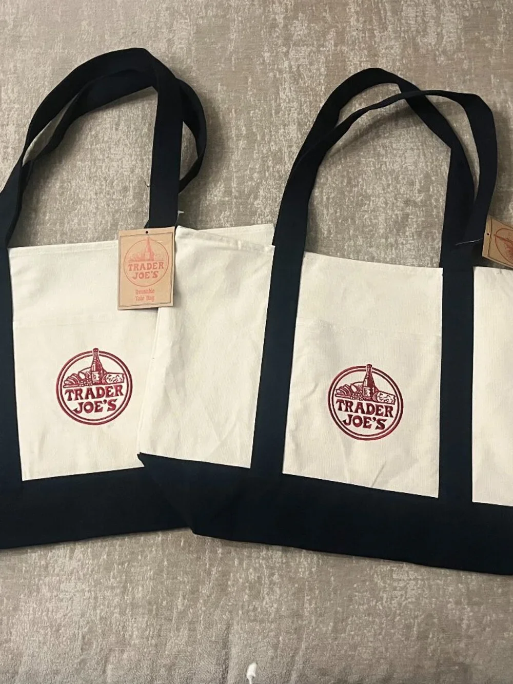 Trader Joe's Navy  Large Canvas Tote Bags (2)