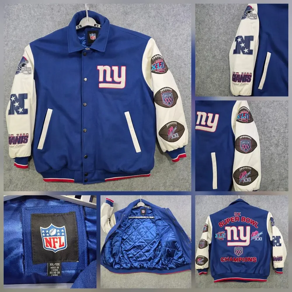 VTG New York Giants Jacket Mens 2XL Blue‎ NFL Football 3X Super Bowl Champions