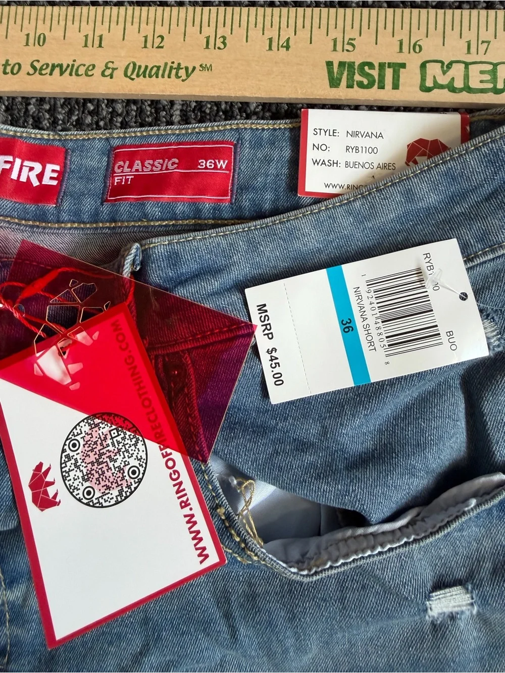 Ring of Fire Men's Denim Shorts Light Blue Size 36 NWT