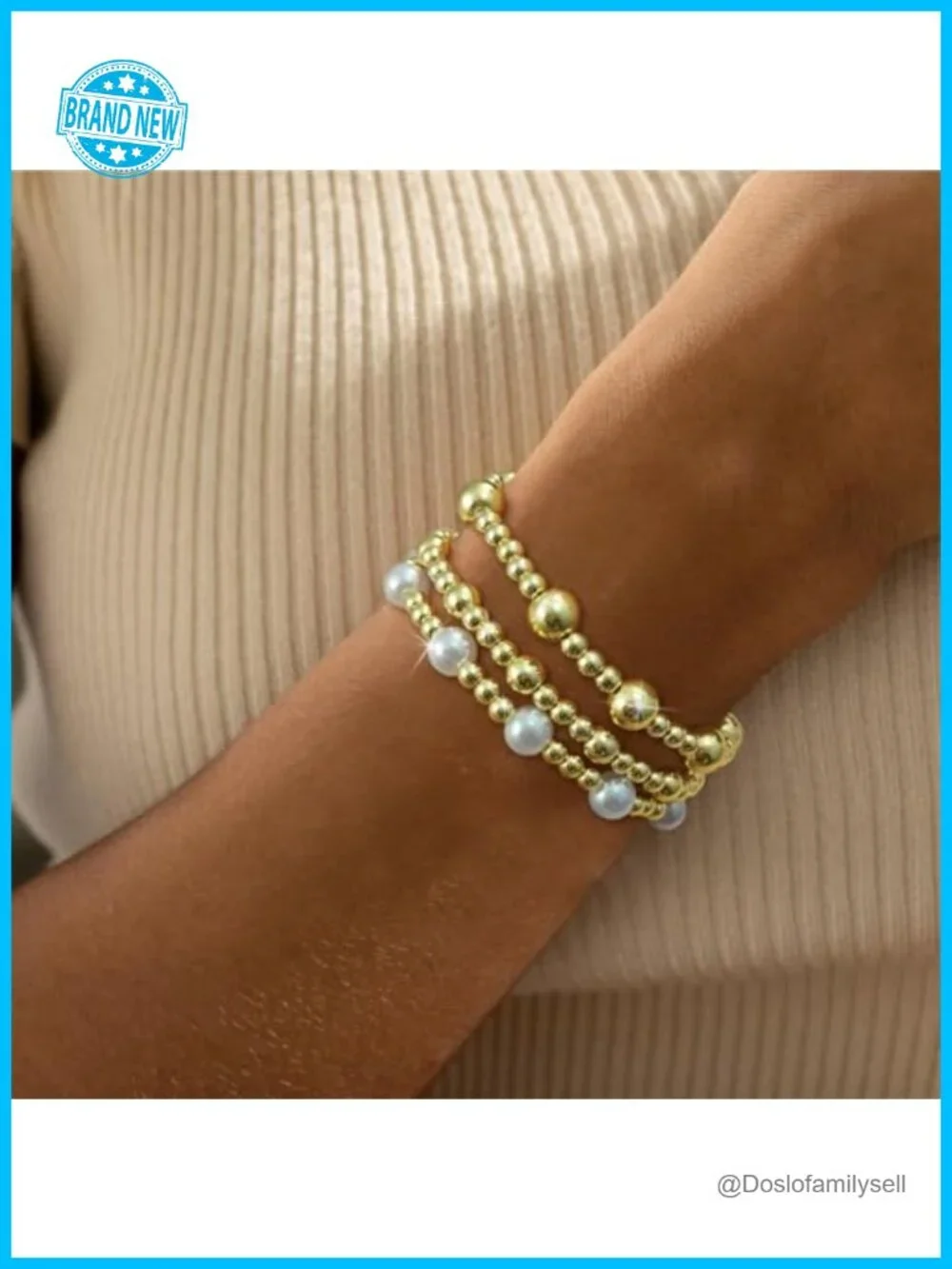 10pcs Gold Stackable Beaded Bracelets, Non Tarnish 14K Gold Plated, Dainty