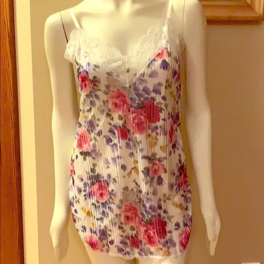 Large‎ Floral Print satin lace slip dress. Size small
