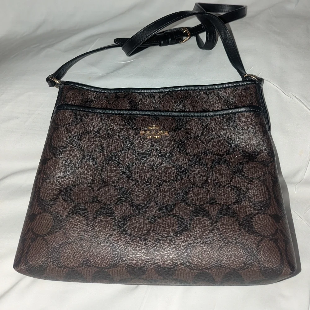 Coach Signature Sacoche Brown and Black Crossbody Bag F29210