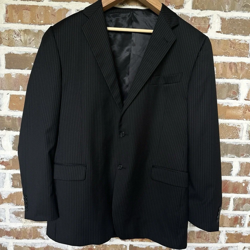 Joseph Abboud Loro Piana Blazer Sport Jacket Wool Men's Size 44L Black Pinstripe