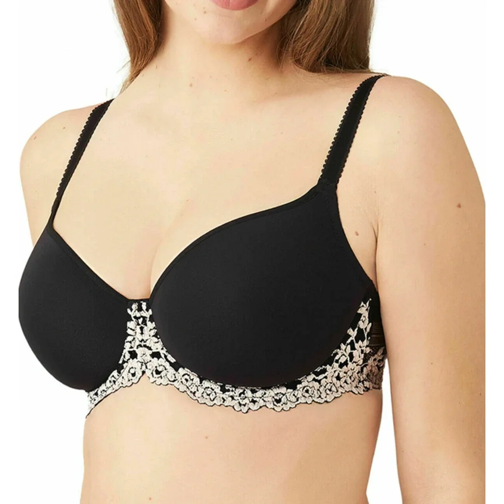 Wacoal Embrace Size 32 D Lace Contour‎ Bra 853191 Black w white Lace Flattering