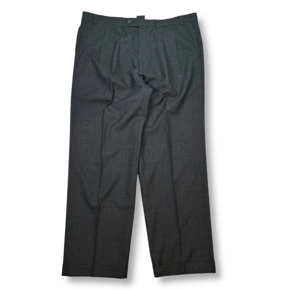 Lauren Ralph Lauren Dress Pants Pleated Super 100s Wool Gray Mens 36x32 Runs big