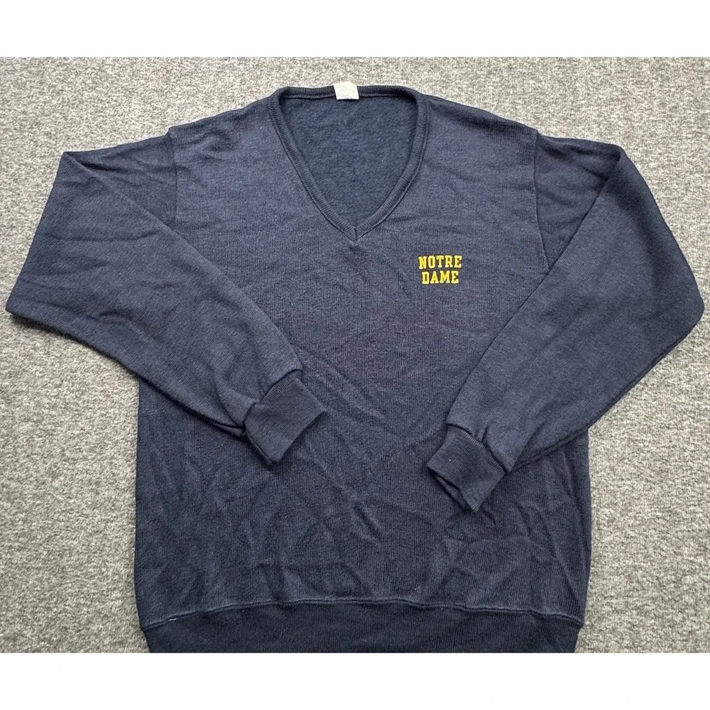 VTG '80s Champion Blue Notre Dame FMen's V Neck Sweater Sz‎ M USA Preppy Ivy