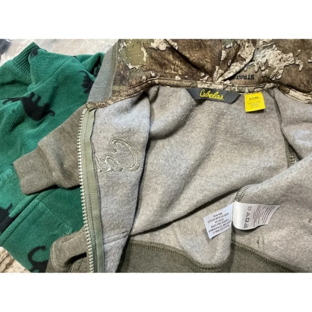 Cabelas Hoodie and Carters Dinosaur Fleece Romper‎ Bundle Kids 0-6 Months Green