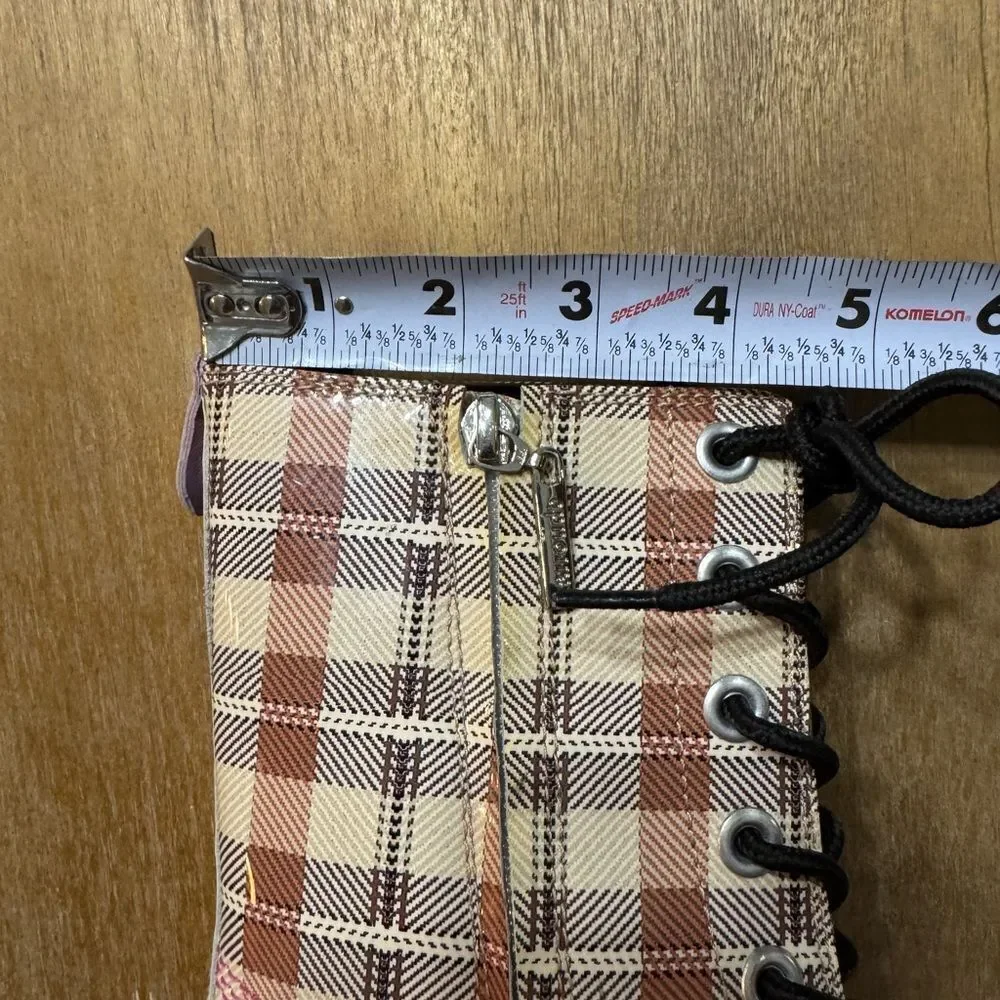 Larroude‎ Plaid Patent Leather Chunky Heel Platform Combat Boot Size 8