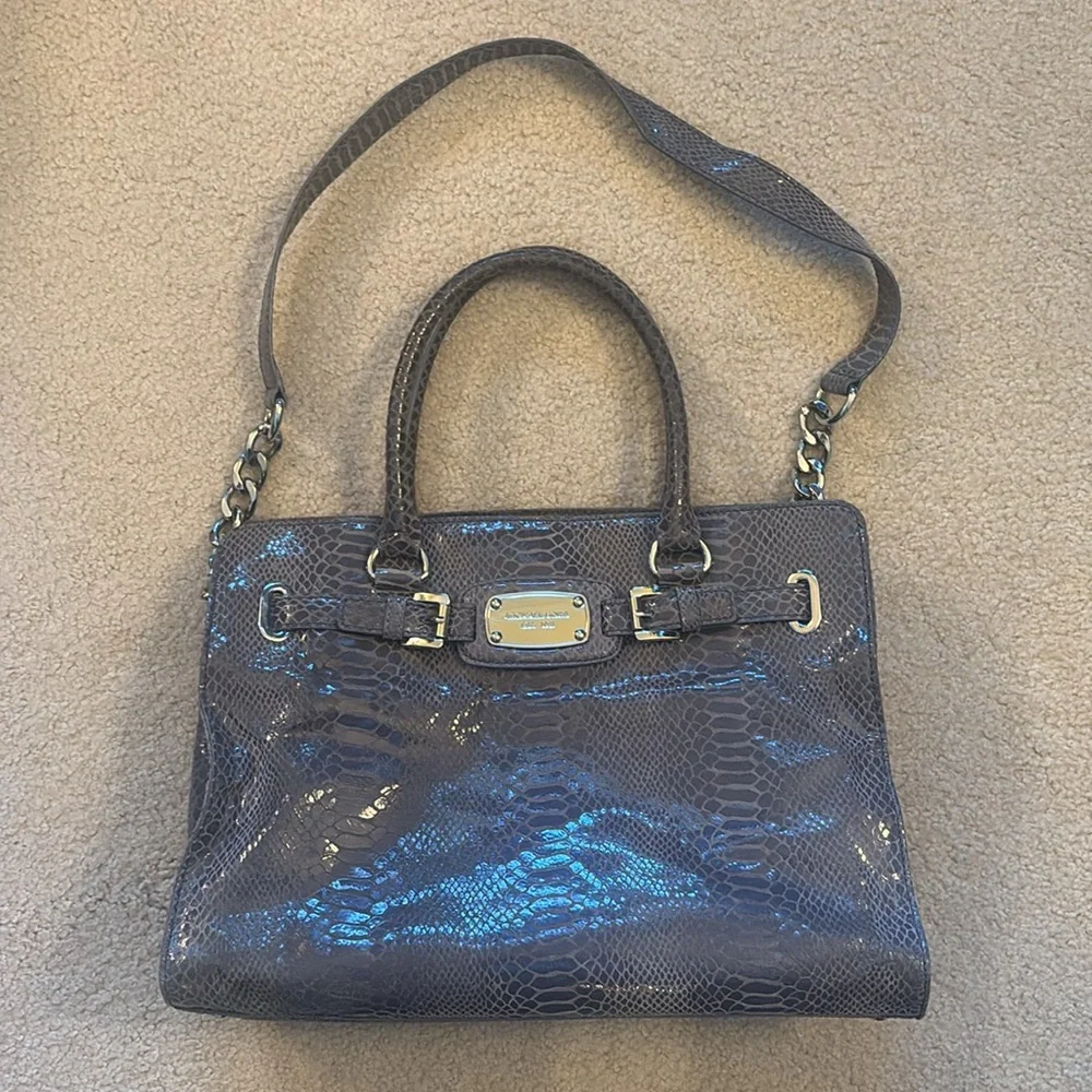 MICHAEL KORS | Python embossed‎ hamilton handbag in pewter - EUC