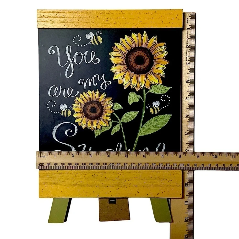 Sunflowers Bees Table Decor by Backyard Freestanding Wood Easel Picture Placque