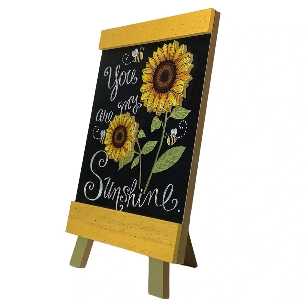 Sunflowers Bees Table Decor by Backyard Freestanding Wood Easel Picture Placque