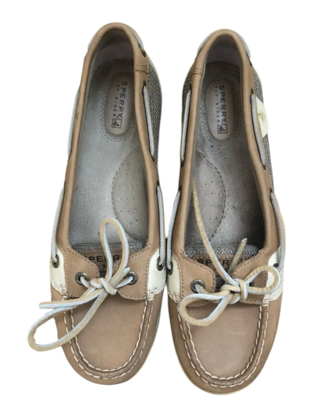 Sperry Top-Sider Leather Boat Shoes Tan Woven Loafers Women’s 7.5