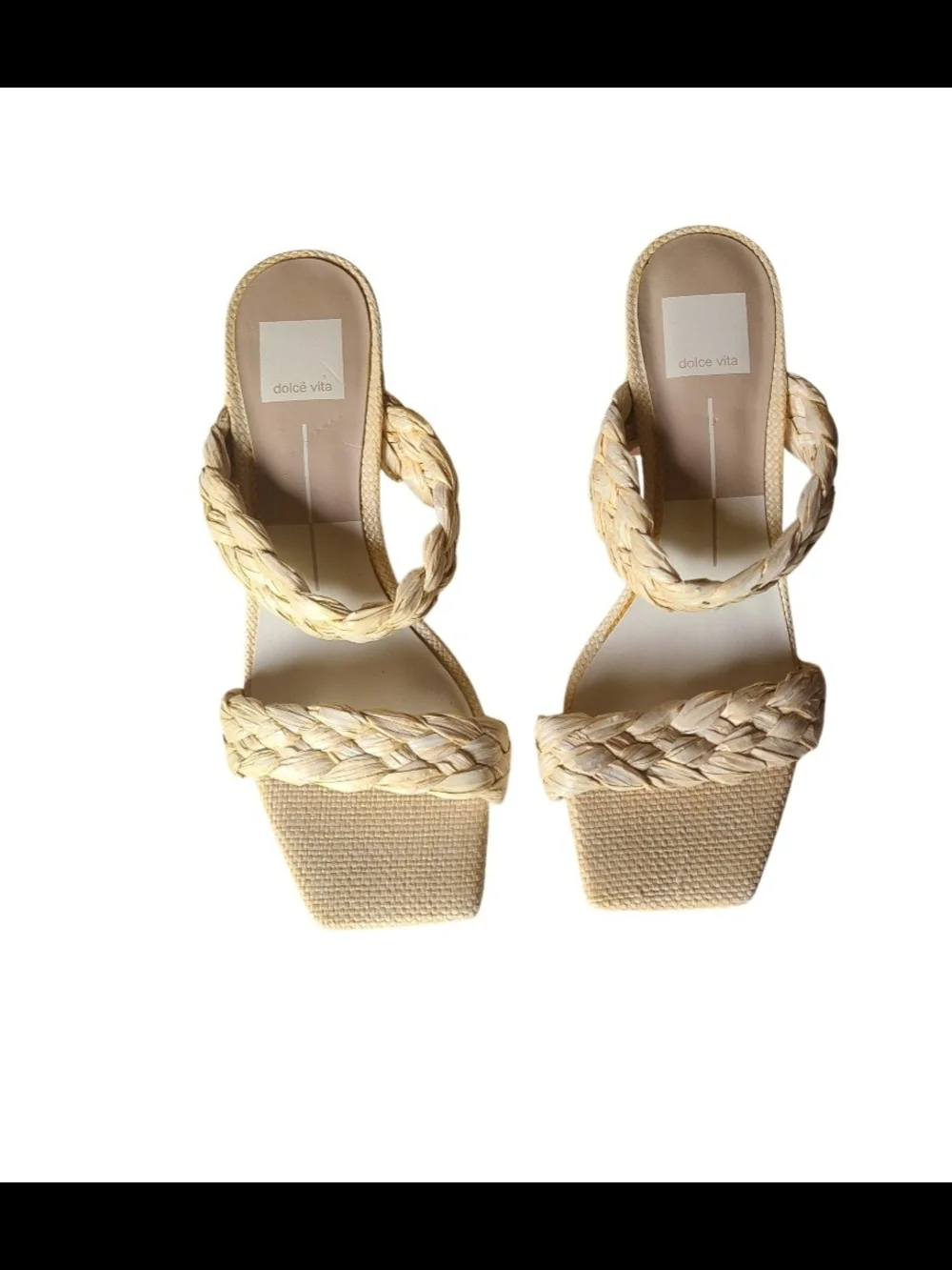Dolce Vita Paily Braided Raffia Block Heel Sandals Square Toe Size 8.5 Natural