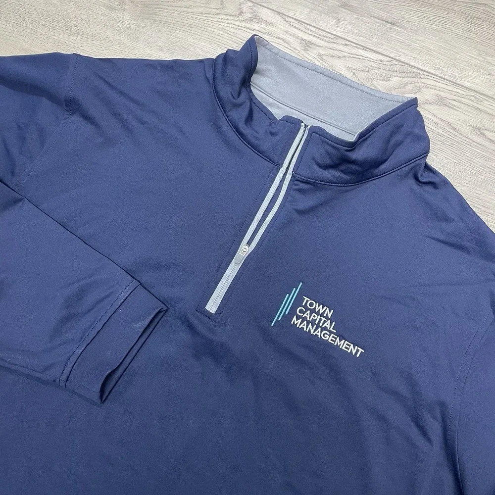 Peter Millar Perth Performance 1/4 Zip Pullover Men Sz XL Navy Blue Company Logo