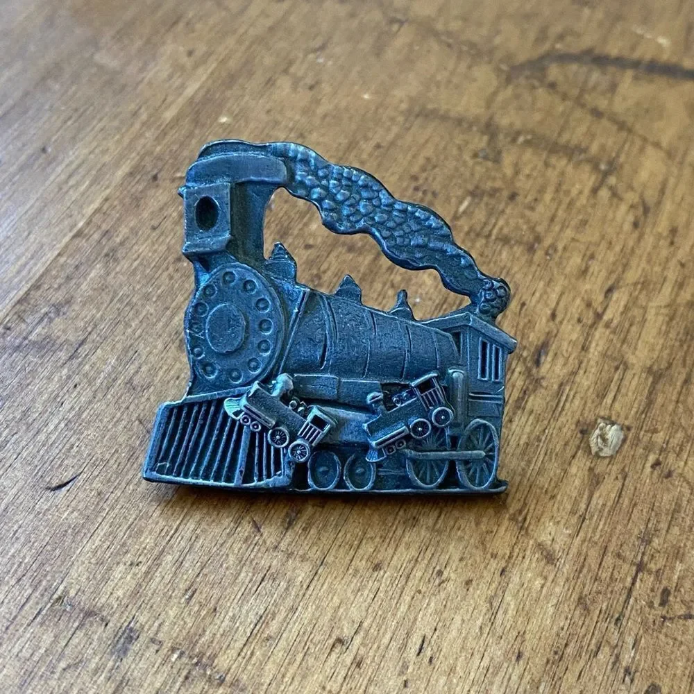 Vintage Torino Pewter Train Brooch Pin & Earrings Steam Engine Railroad Jewelry