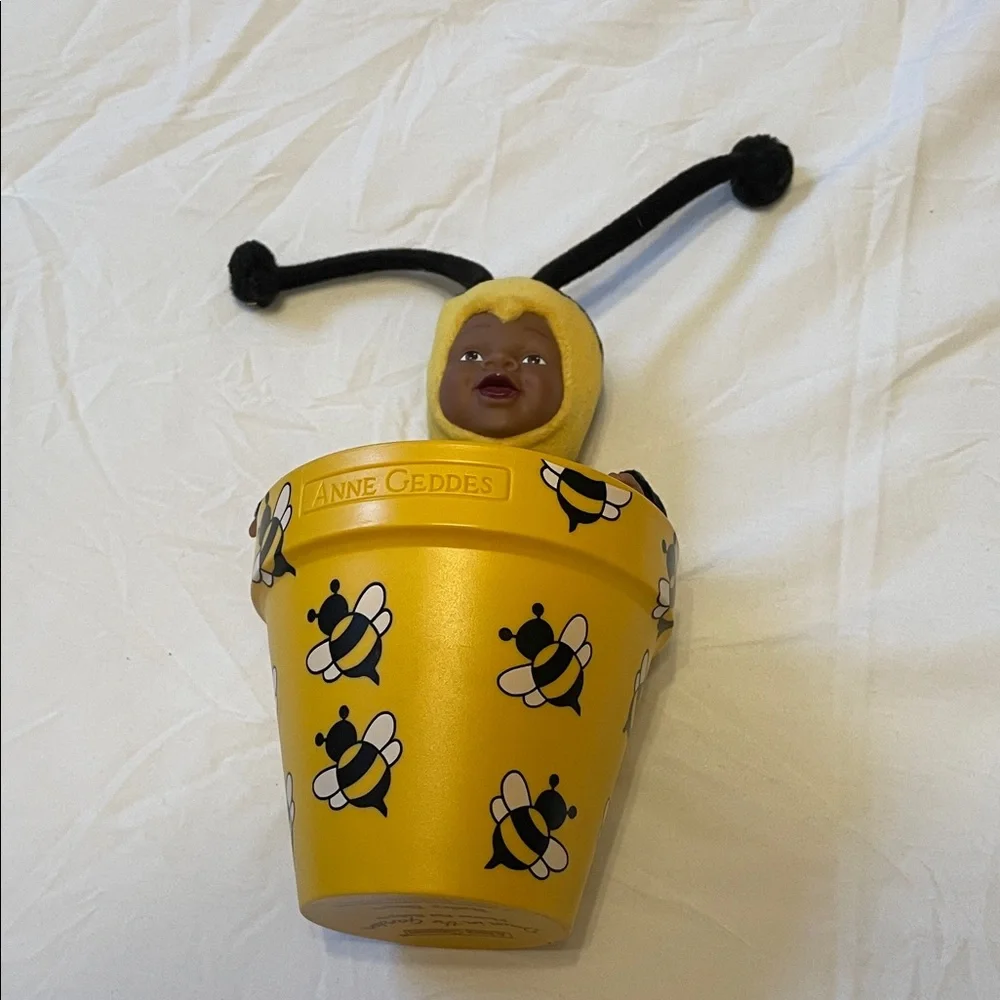 Anne Geddes Yellow Bee Baby Doll in Planter Outfit