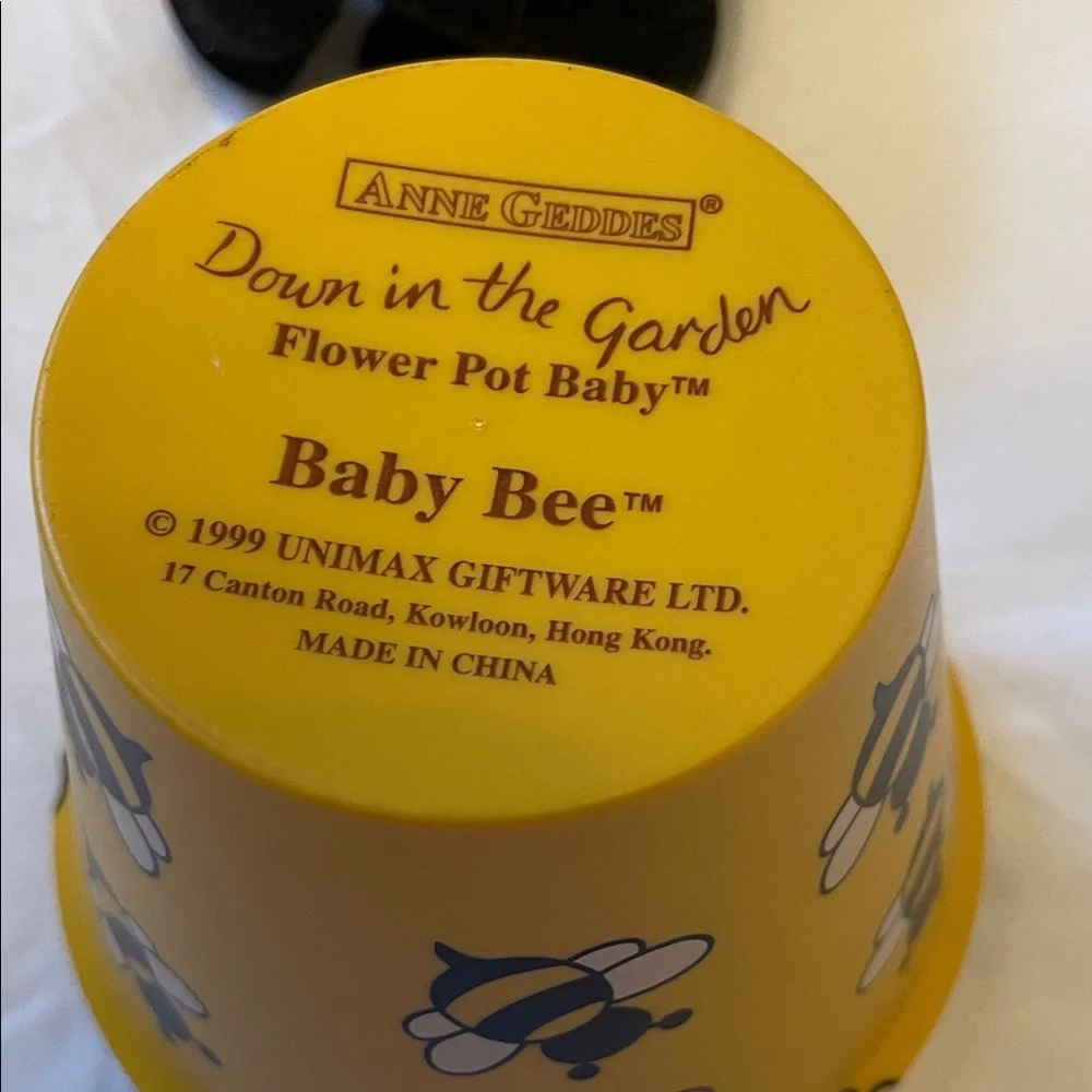 Anne Geddes Yellow Bee Baby Doll in Planter Outfit