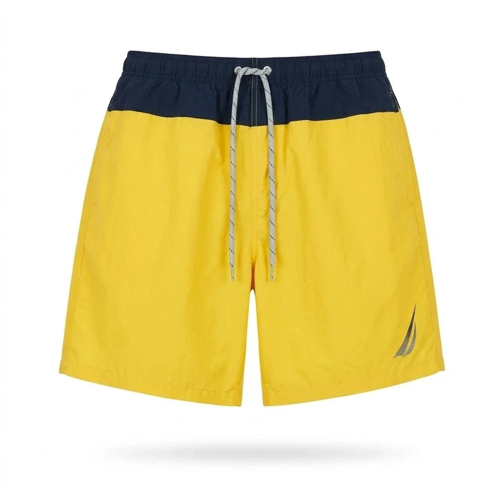 Nautica Swim Trunks‎ Men Large Yellow Blue Board Shorts Nylon Mesh Lined Color