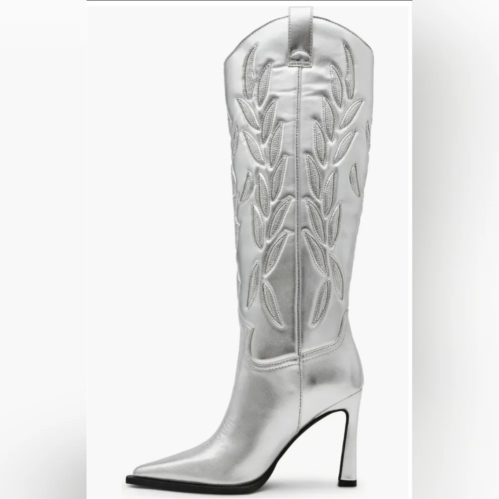 🩶▪️Steve Madden ▪️silver Kinzee Rhinestone Stiletto Western Tall Boots Size 8.5