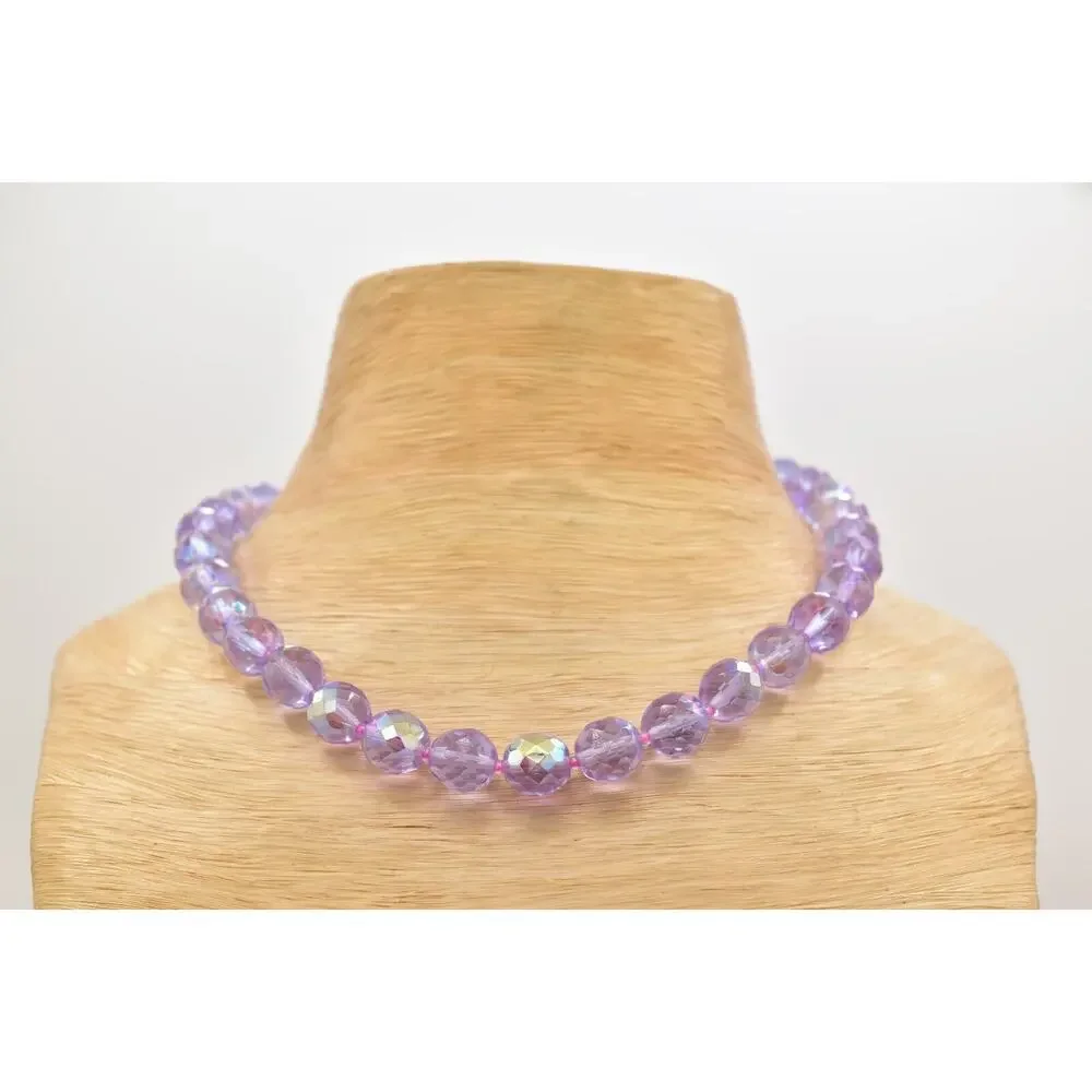 Vintage Crystal Collar Necklace Glass Beaded Purple Lavender Heavy Chunky BinBD