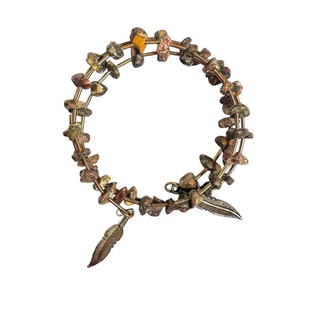 Leopard skin Jasper wrap bracelet leopard skin