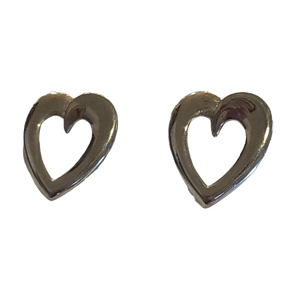 Vintage Sterling Silver 925 Large Heart Shaped Cut Out Post Pierced Earrings
