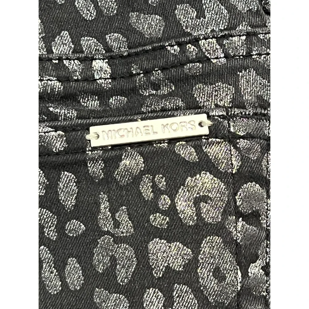 Michael Kors Jeans Womens 2‎ Black Skinny Metallic Leopard Animal Print Stretch