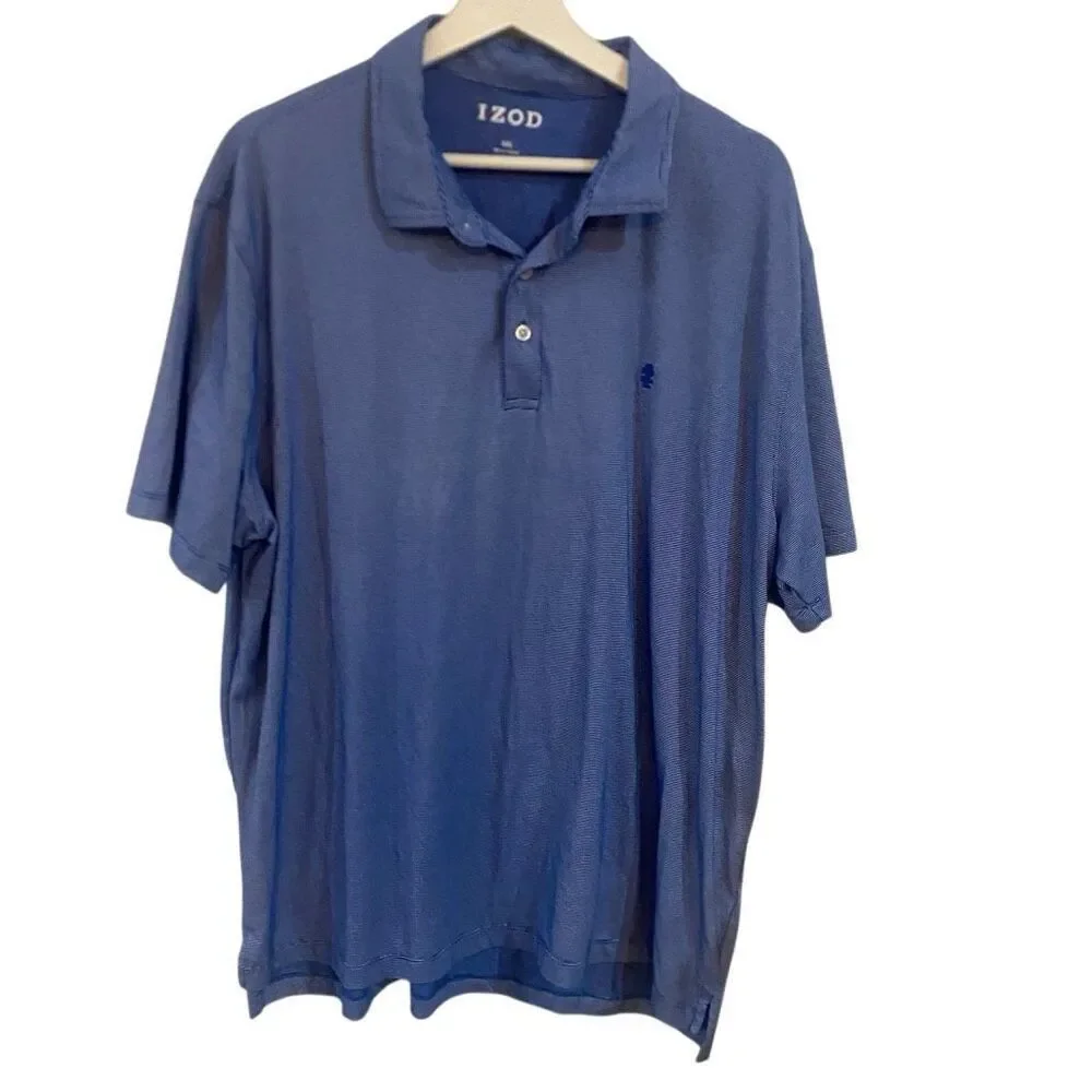 IZOD blue striped cotton blend collared polo blue XXL shirt sleeve