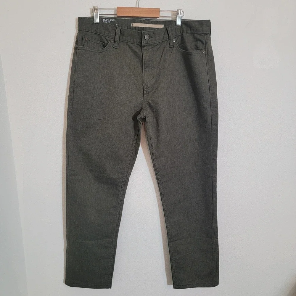 Banana Republic Travel Jean Slim Fit Pant Men 33x30 Green Chino Golf Performance