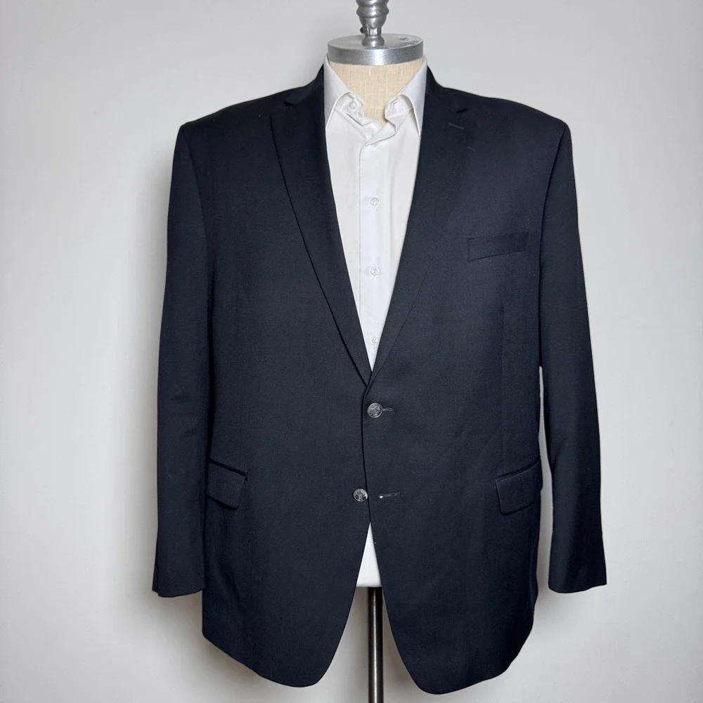 Michael Kors Blazer Mens 52 R Navy Blue Solid Wool Blend Two‎ Button Sport Coat