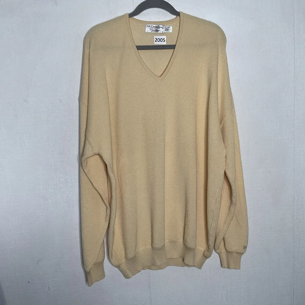 St. Croix  Foursome Sweater Men's Size 2XL ‎ Long Pastel Yellow V-Neck Pullover